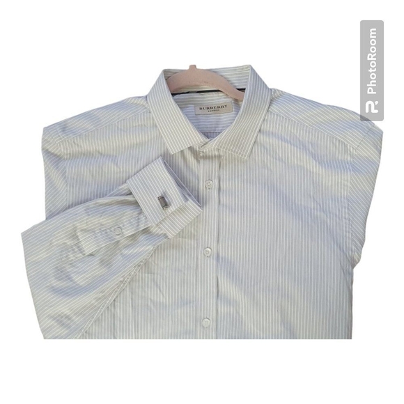 Burberry London Men’s 16.5 42 Sz L Striped Long Sleeve Button Down Cotton Shirt - Picture 1 of 14
